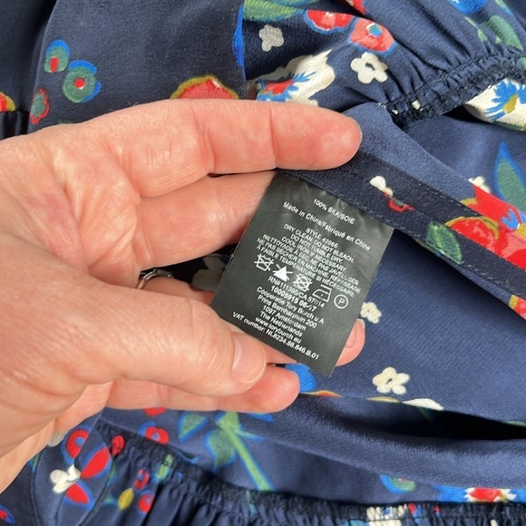 Tory Burch Gabrielle Silk Drop Waist Blue Pansy Floral Shirt Dress Blue - Picture 13 of 14